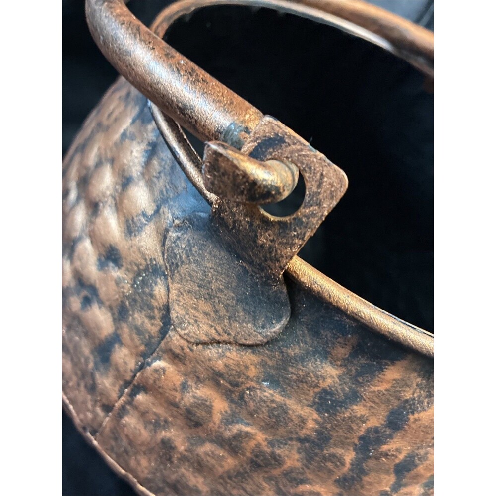 Hammered Copper JackoLantern Metal Bucket & Lid Halloween Pumpkin Candy Cauldron - Picture 9 of 14